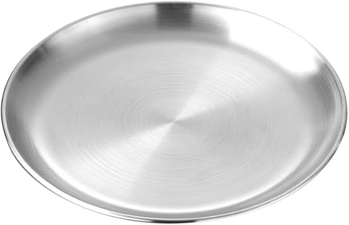Serving Trays 7.9in Stainless Steel Decorative Tray Round Dessert Trays for Kitchen Wedding Party Coffee Table Silver Dishwasher Safe