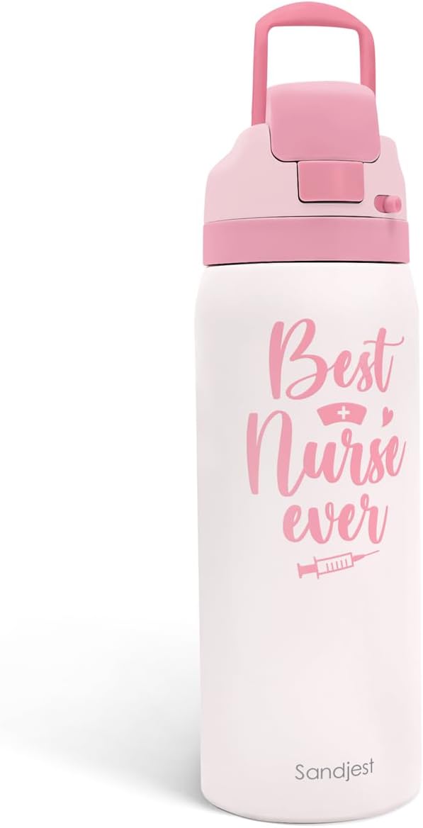 Nurse Insulated Stainless Steel Water Bottle with Straw for Sports and Travel, Best Nurse Ever, 32oz, Gifts for Women Graduation Nurse Week Appreciation Birthday Christmas