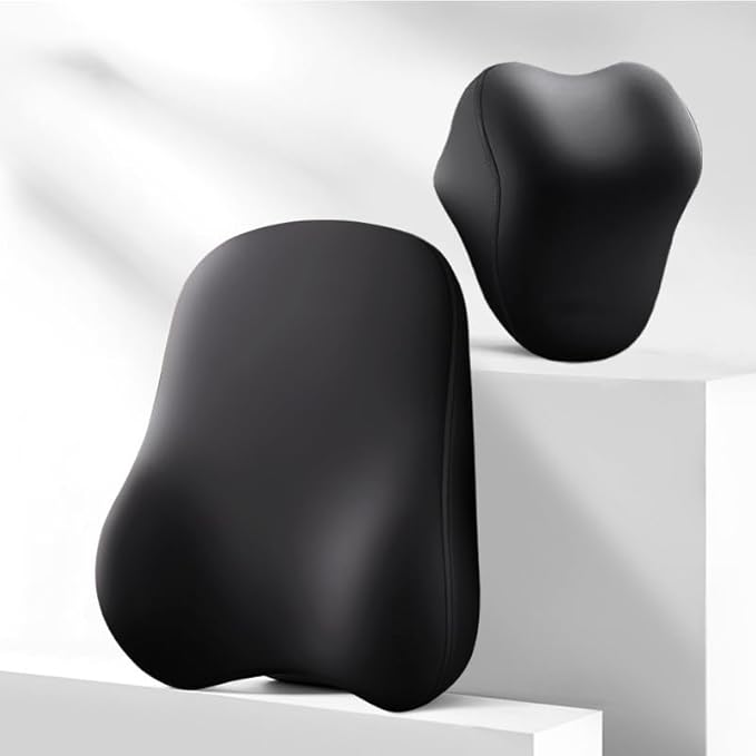 2 PCS Truck Headrest & Lumbar Support Cushion for Mack Granite 2001–2025, Ergonomic Memory Foam Cushion for Back and Neck for Neck Back Pain Relief, Adjustable Straps,A Black