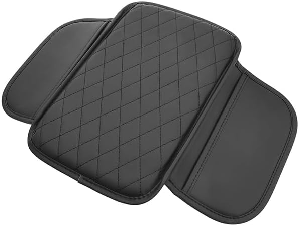 Car Center Console Cover for Jeep Compass 2006–2025 2026 MK/MP, Waterproof Anti-Scratch Leather Armrest Pad, Console Cushion with Side Storage Pocket, Soft Padding Auto Armrest Mat,A-Black