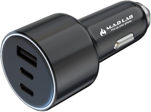 M.A.D Lab 84W Cigarette Lighter USB Charger, Fast Charging PD QC 3.0 Dual 33W USB-C and 18W USB-A, 12V Outlet Car Charger USB C for iPhone 17/16/15/14/13, iPad, Android, Galaxy, Switch and More