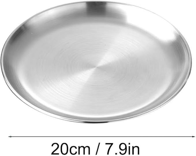 Serving Trays 7.9in Stainless Steel Decorative Tray Round Dessert Trays for Kitchen Wedding Party Coffee Table Silver Dishwasher Safe
