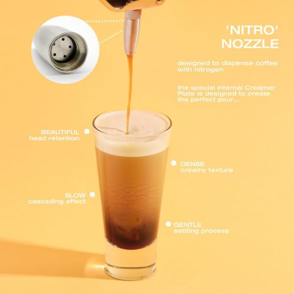 Premium 0.5L Nitro Coffee Maker, Aluminum Nitro Cold Brew Coffee Maker with Nitro Diffuser Nozzle & Cold Brew Pitcher for Making Nitro Cold Brew, 1 Pint/0.5L, Includes (10) Nitro Cartridges