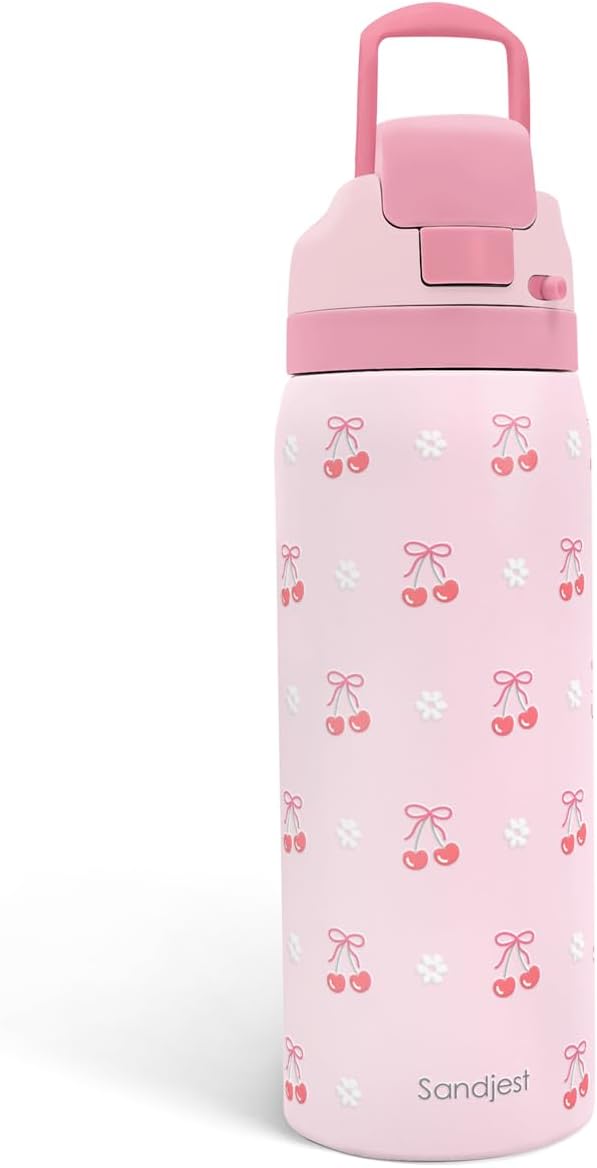Cherry Insulated Stainless Steel Water Bottle with Straw for Sports and Travel, 32oz, Gifts for Women Girls Friends Teens Birthday Christmas