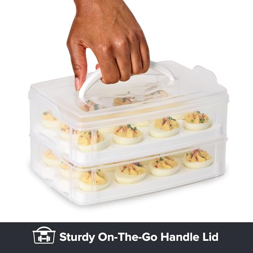 Snapware (2-Layer, 24 Eggs) Plastic Detachable Deviled Egg Carrier Storage Container With Lid and Handle, Freezer Dishwasher Microwave Safe