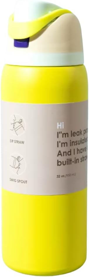 DUTHINGS Insulated Stainless Steel Water Bottle with Straw, 32 oz, Reusable Sports and Travel Bottle for School, Kids, and Outdoors - Leakproof and BPA-Free (YELLOW)