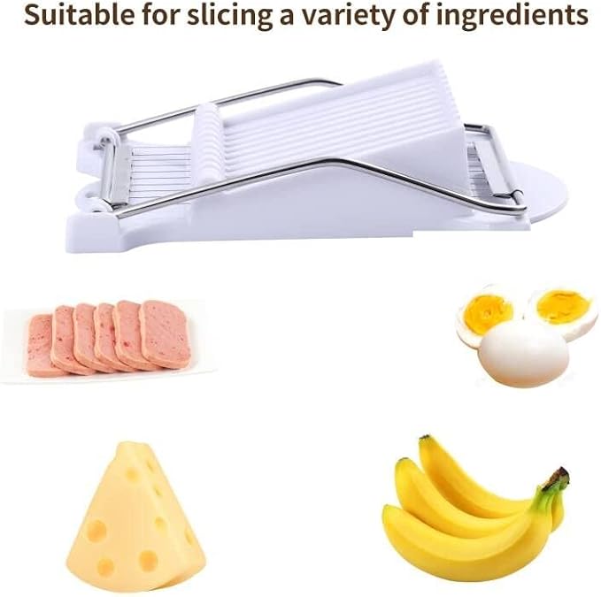 2 Pack Luncheon Meat Slicer, Egg Slicers,Strawberry Slicer,Stainless Steel Wire, Cuts 10 Slices for Eggs, Hams, Avocados, Bananas, Onions, Soft Food and Fruits (White)