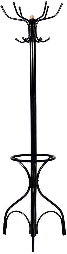 LDAILY Moccha Standing Coat Rack, Metal Frame, Study Portable Free Standing Entryway Hat Coat Jacket Umbrella Holder, Hanger with Base Coat Tree Stand, Black