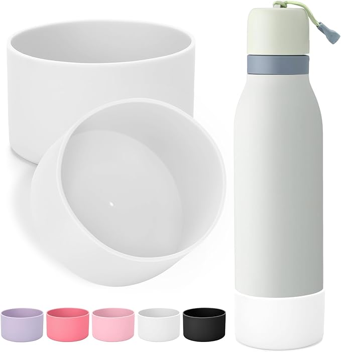 Mity rain 2PCS Silicone Boot for Owala FreeSip Twist Water Bottle, Anti-Slip, Noise-Reducing,Prevents Scratches(24 oz White)