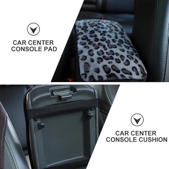 OUNONA Car Center Console Cover Leopard Print Plush Cushion Non-Slip Armrest Pad Soft Protector for SUV Interior Accessories 12.6X7.48 Inches
