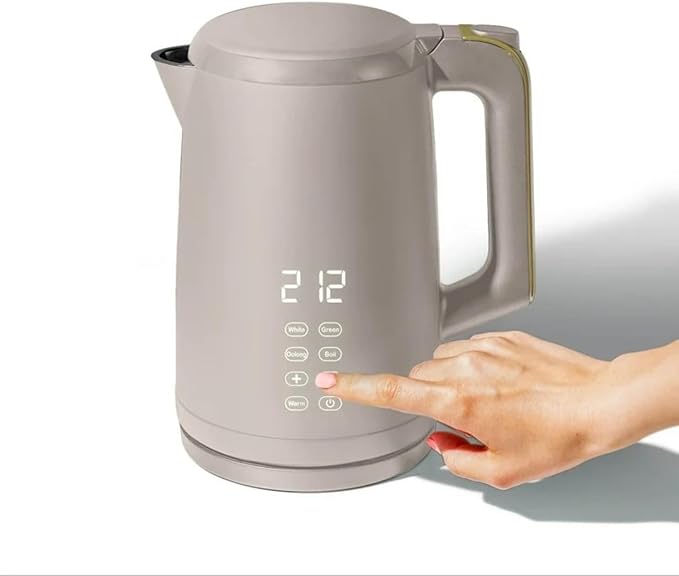 Electric Gooseneck Kettle 1 Liter 1200W, Stainless Steel, Pour Over Coffee Tea, Auto Shut-Off, 360° Cordless Power Base (Porcine Taupe 1.7L)