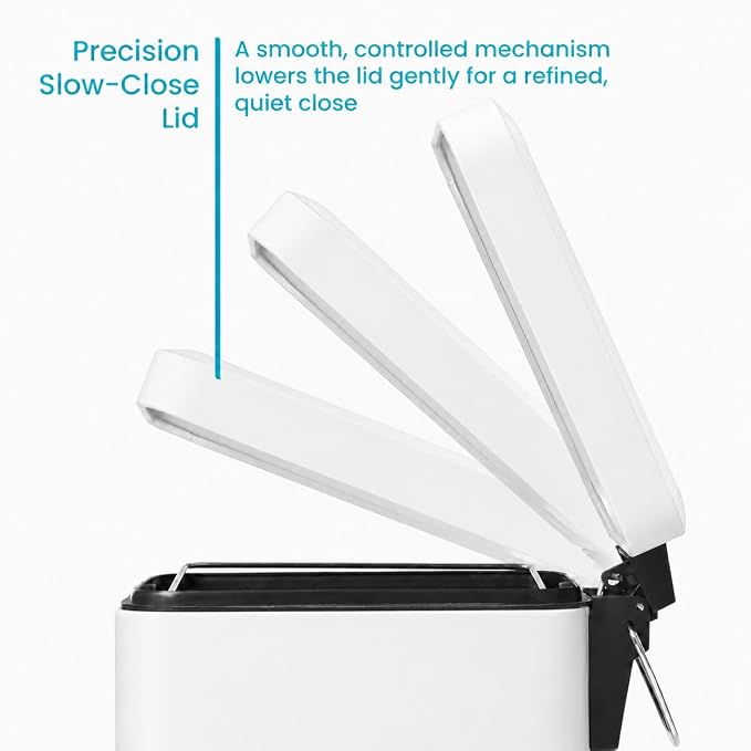 Home Zone Living 1.3 Gallon Small Bathroom Trash Can with Lid and Step Pedal, Stainless Steel Wastebasket with Slim Design for Home and Office, Matte White, 5 Liters