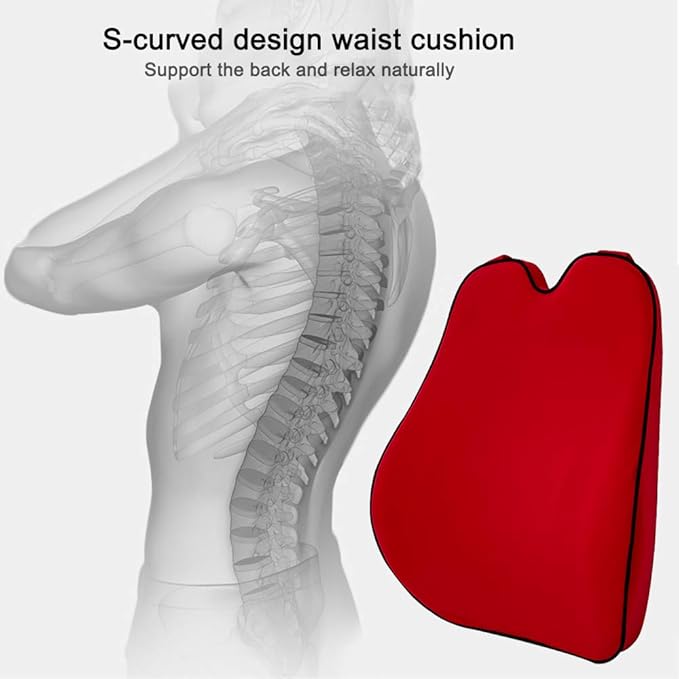 Car Lumbar Support Back Cushion & Headrest Neck Pillow Kit Cushion Memory Foam Universal Fit Major Car Seat with Back Pain Relief for Car Office Home 1PCS Red