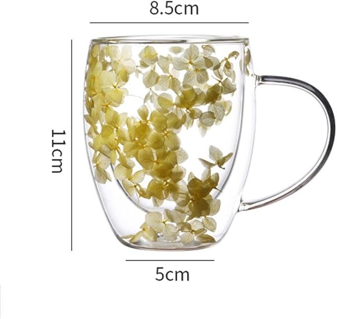 Double Wall Glass Coffee Mugs, 12 oz Clear Floral Insulated Glass Cups with Handle, Hand Blown Borosilicate Coffee Mug for Espresso, Cappuccino, Latte, Tea & Hot Beverages (Purple)