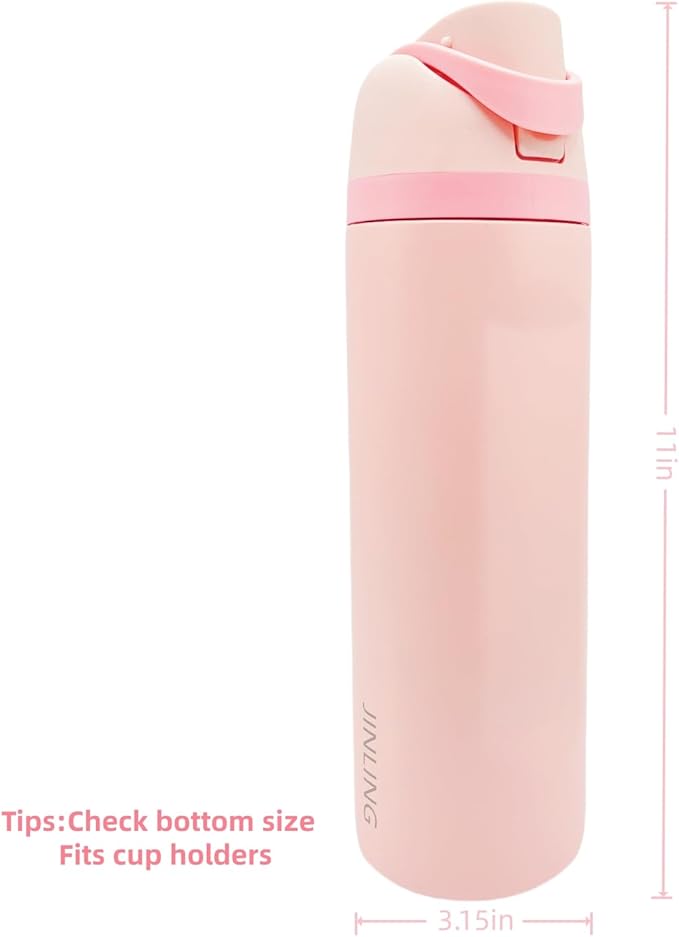 24oz Insulated Stainless Steel Water Bottle with Straw for Sports and Travel, BPA-Free Sports Water Bottle (Light Pink)