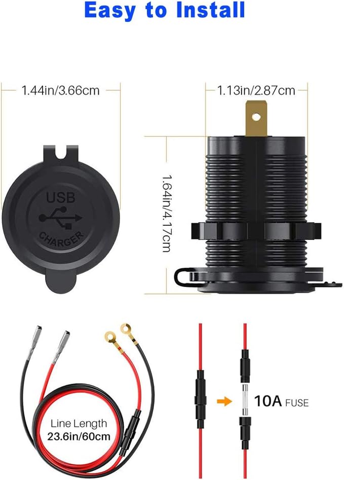 Quick Charge 3.0 Dual USB Car Charger Socket with Touch Switch 12V/24V 36W QC3.0 Dual USB Fast Charger Socket Power Outlet for Marine, Boat, Motorcycle, Truck, Golf Cart(Red)