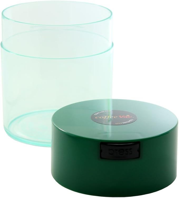 Coffeevac 1/2 LB – Patented Airtight Container | Multi-use Vacuum Container Works as Smell Proof Containers for Ground Coffee and Coffee Bean Containers. Green Cap and Clear Body