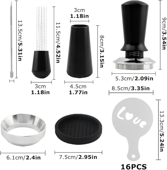 21 PCS Espresso Accessories Kit, Espresso Tamper Set with 51mm Coffee Tamper, WDT Tool, Tamper Mat, Dosing Funnel, Coffee Stencils, Latte Art Pen, Barista Tools, Espresso-Accessories(COLOR:Black)