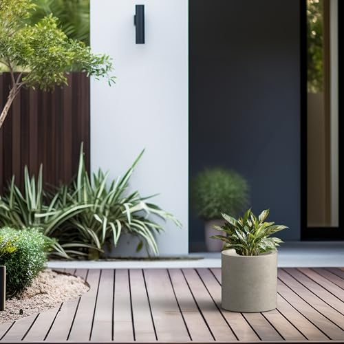 Kante 9.8" Dia Round Concrete Planter, Modern Style Large Cylindrical Plant Pot with Drainage Hole and Rubber Plug for Indoor Outdoor Patio, Weathered Concrete