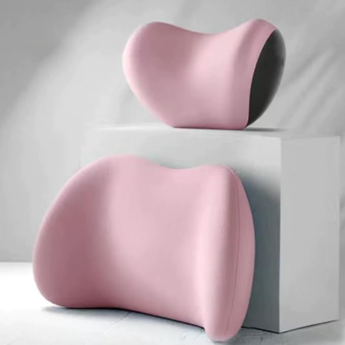 Car Headrest Lumbar Support Cushion for Subaru Outback 2024,reathable Comfortable 3D Memory Foam Adjustable Car Headrest and Lumbar Cushion,Pink