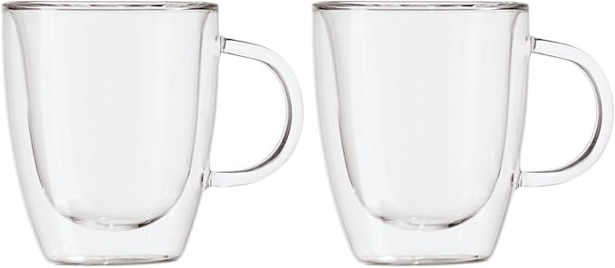 Oggi Set of 2 Double Walled Insulated 12-Ounce Borosilicate Glass Bistro Mugs