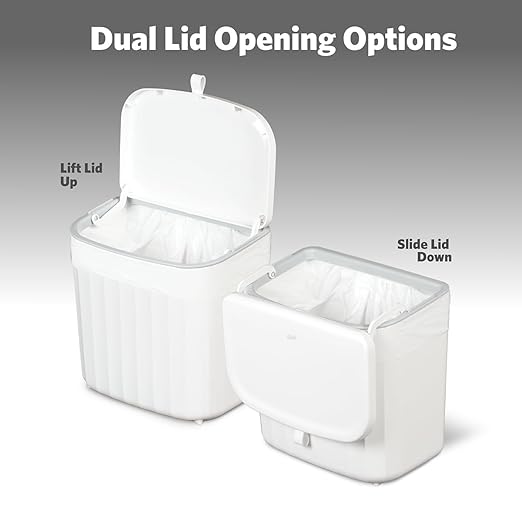Glad Roomate Under Counter Waste Bin | Space Saving Small Trash Can for Kitchen Cabinet, Bathroom or Office | Dual Lid for Ease of Opening, 7 Liter, White