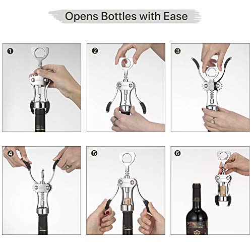 Beneno Wine Opener, Zinc Alloy Premium Wing Corkscrew with Multifunctional Bottles Opener, Sharp Wine Corkscrew with Ergonomic Non-Slip Wing Handle, Silver
