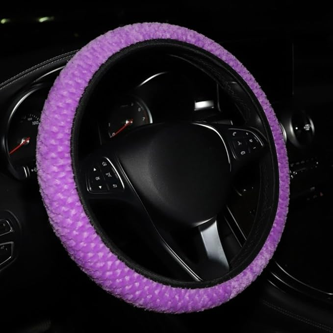15 Inch Soft Dot Plush Steering Wheel Cover Anti-Slip Comfortable Winter Grip Universal Fit for Most Car Truck Vehicle SUV (Purple)