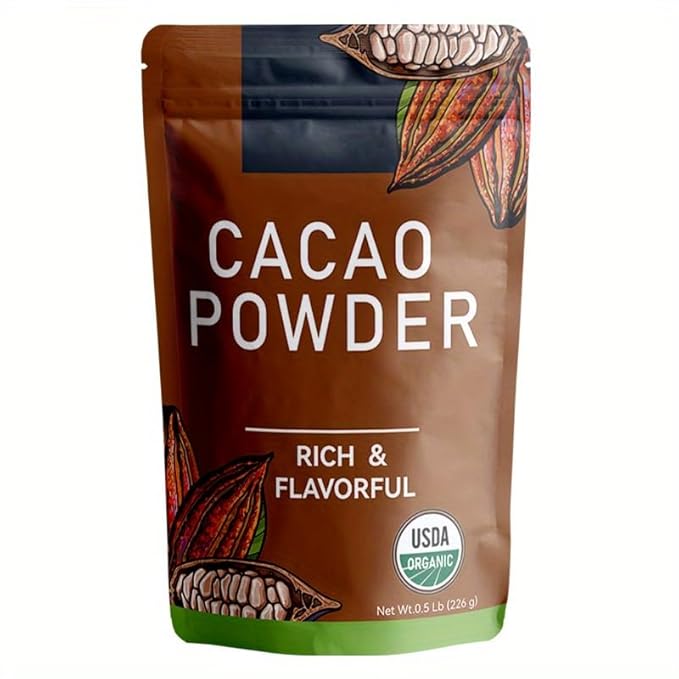 0.5lbs, Pure Organic Cacao Powder 8oz - Unsweetened Dark Cocoa for Baking & Healthy Desserts, Rich Antioxidant Superfood, Vegan, Non-GMO, Gluten-Free, Keto Friendly