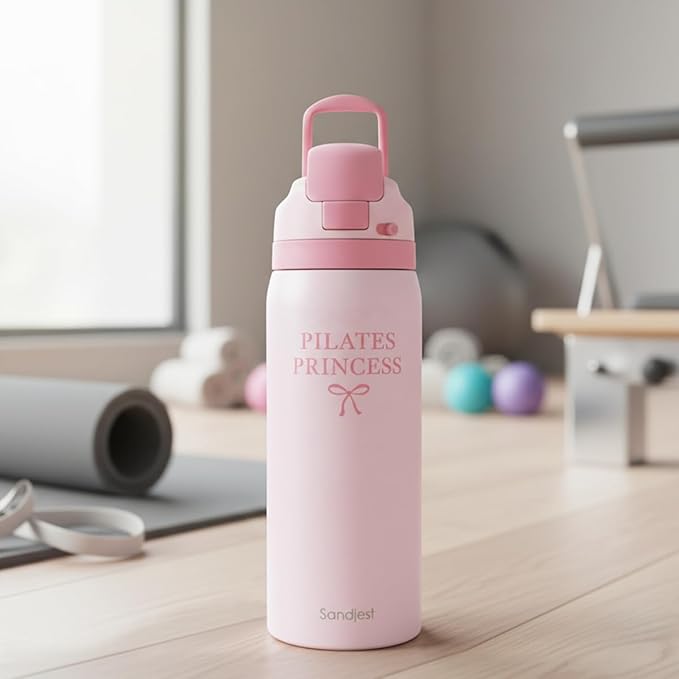 Pilates Insulated Stainless Steel Water Bottle with Straw for Sports and Travel, Pilates Princess, 32oz, Gifts for Women Workout Pilates Lover Birthday Christmas