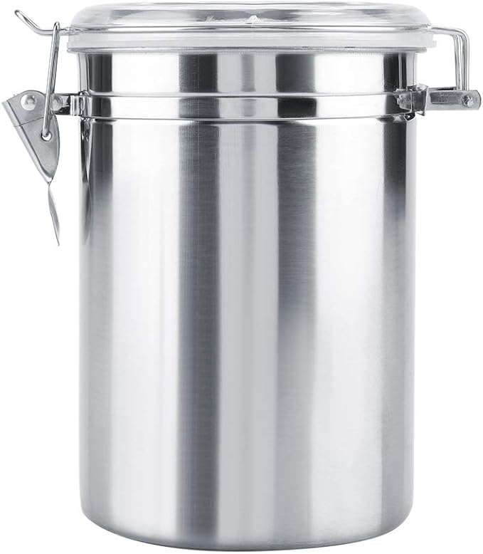 Stainless Steel Coffee Container Vacuum Sealed - Large Capacity Storage Jar for Coffee Beans Tea Sugar with Airtight Seal 1200ml Food Grade Metal Canister for Bean Storage