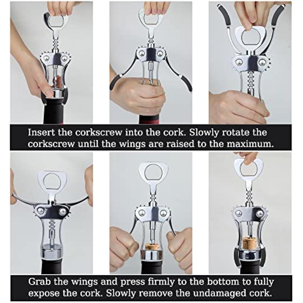 KORCCI Wine Opener, Heavy-Duty Zinc Alloy Wing Corkscrew, Premium Beer Bottle Opener, Multifunctional Wine Accessories with Ergonomic Handle and Sharp Screw, for Kitchen, Bar, Restaurant, Bartenders