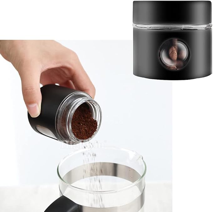 Coffee Canister Travel Jar, Mini Airtight Stainless Steel and Glass Food Storage Container Great for Coffee Bean and Coffee Grounds - Silver, 1.4 OZ