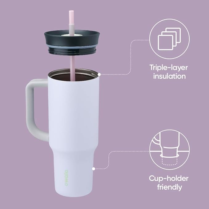Owala 40oz Insulated Tumbler and 24oz Insulated Water Bottle Bundle with Lids and Straws, Purple and Dreamy Field