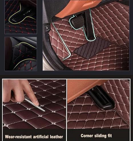 Custom Floor Mats for Cars，Luxury Full Coverage All Weather Car Floor Mats，Leather Car Mat Set ， Floor Mats for 99% of Cars, Trucks & SUVs (Black Double Stitched Edge Green Stripe)