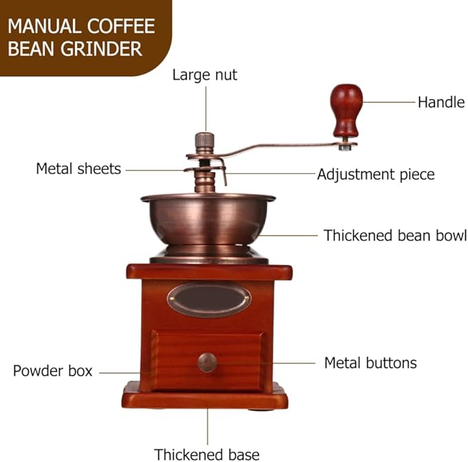 Cabilock Manual Coffee Bean Grinder 6.69 Inch Portable Hand Grinder with Burr Grinding Cone and Iron Handle Compact Coffee Grinding Machine for Home and Travel