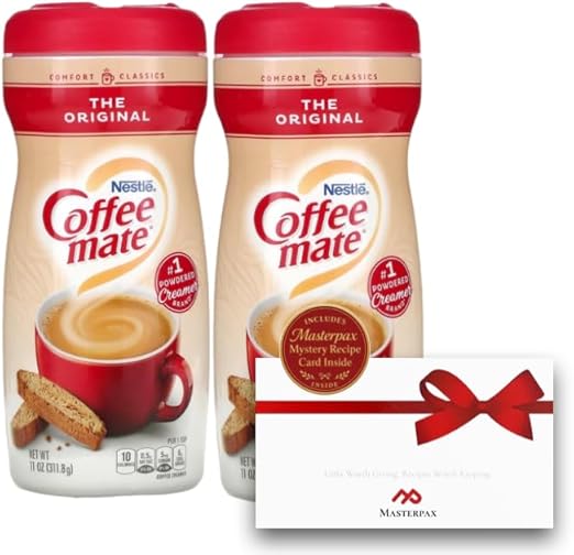 Masterpax Breakfast Club Gift Set – Contains Two 11 oz Bottles of Powdered Coffee Creamer Original Flavor + Exclusive Masterpax Mystery Recipe Card – Curated & Shrink-Wrapped