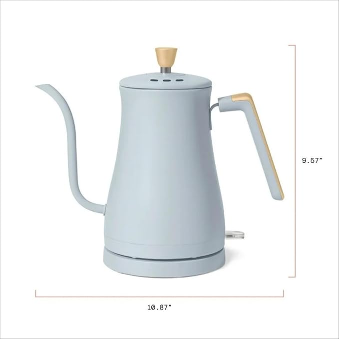 Electric Gooseneck Kettle 1 Liter 1200W, Stainless Steel, Pour Over Coffee Tea, Auto Shut-Off, 360° Cordless Power Base (Cornflower Blue)