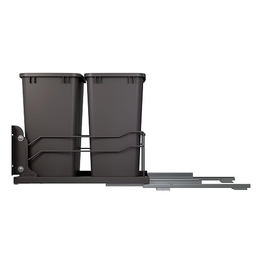 Rev-A-Shelf Double 35 Qt Pullout Trash Cans with Soft-Close for Under Kitchen Cabinets, Min Opening Width of 14.5", Orion Gray, 53WC-1835SCDM-213