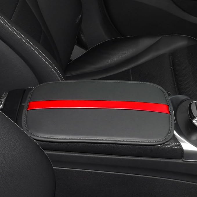 Car Armrest Seat Box Mat, PU Leather Center Console Cover, Universal Waterproof Car Interior Accessories, Arm Rest Box Protector Cushion Pad for Most Vehicle (Red)