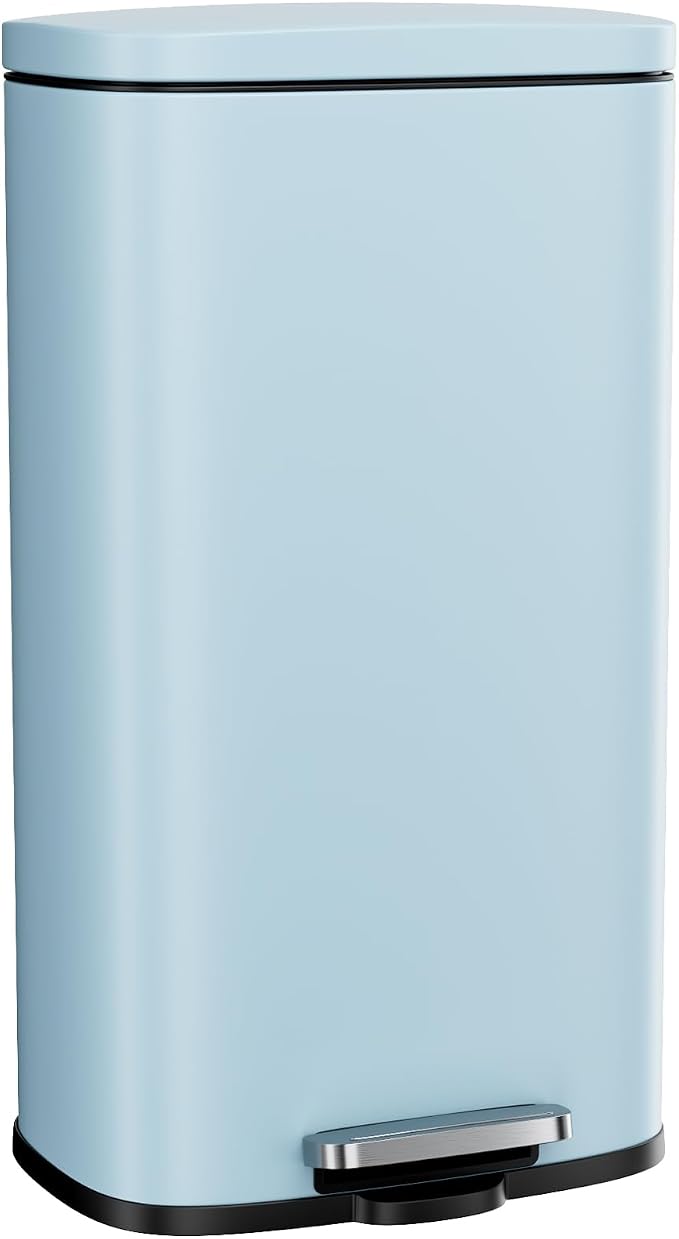 Arlopu 8/13.2 Gallon Step Trash Can, Stainless Steel Garbage Bin, Soft-Close Rubbish Bin with Removable Plastic Inner Bucket, Fingerprint-Proof, Lid Dustbin, Suit for Kitchen (Tide Pool Blue, 30L)