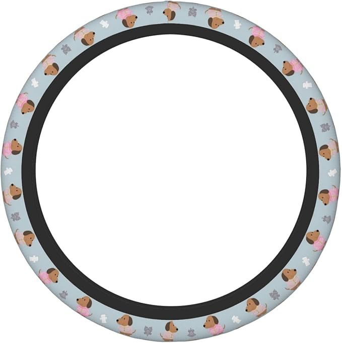 Cute -Dachshunds?Print Neoprene Steering Wheel Covers Women Men Car Accessories, Universal 15 Inch Fit Auto, Suvs, Truck