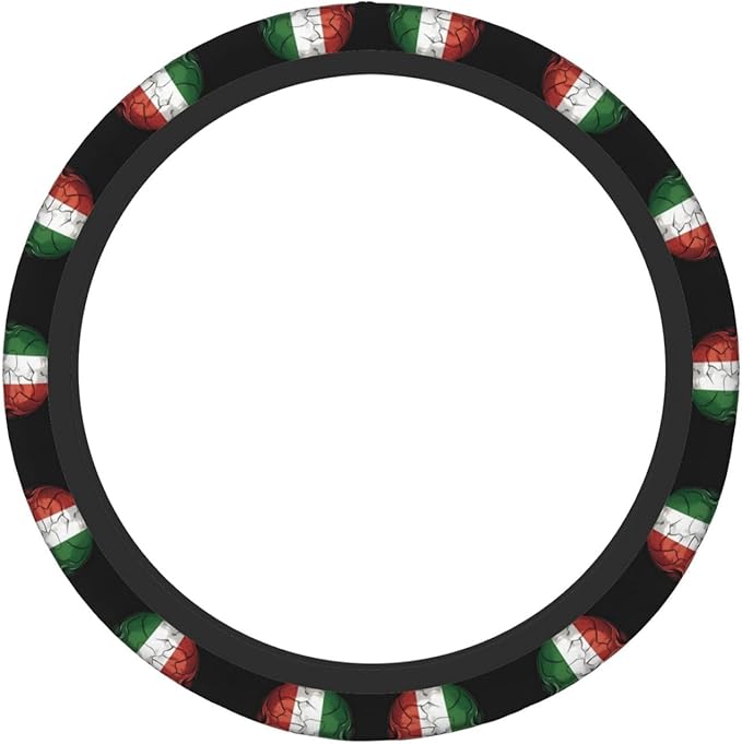 Dark Italian Flag Skull Art Car Steering Wheel Cover, 15 Inch Steering Wheel Cover Stylish Decor for Most Cars