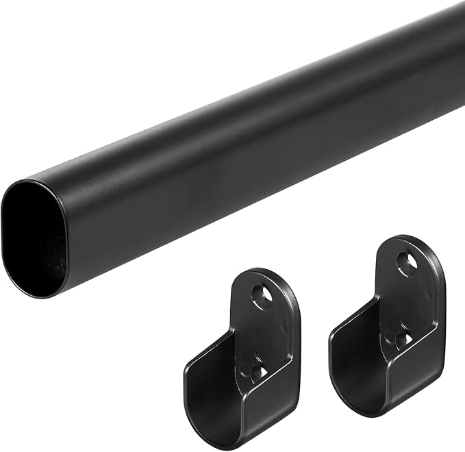 Oval Closet Rod for Hanging Clothes Adjustable Closet Rods 18 to 87 Inch Heavy Duty Black Poles Bar Closet Rod Expandable for Wardrobes Laundry RV