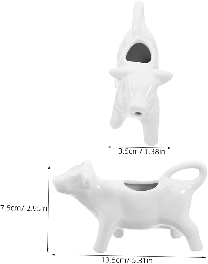DOITOOL 2pcs Mini Cow Creamer Coffee Tea Milk Syrup Dressing Server with Handle White Porcelain 40ML