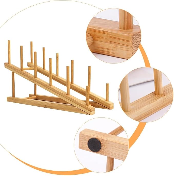 8 Pack Dish Rack Bamboo Drying Rack Wooden Plate Dish Rack Cabinet Organizer Kitchen Pot Lid Stand for Dish, Plate, Cup, Bowl, Cutting Board