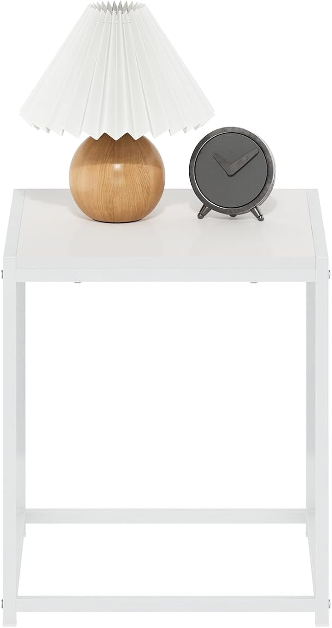 Furinno CAMNUS Side Table, Modern End Table with Metal Frame, Square Open Frame Night Stand, Bedside Table, Easy Assembly, for Living Room, Bedroom, Solid White