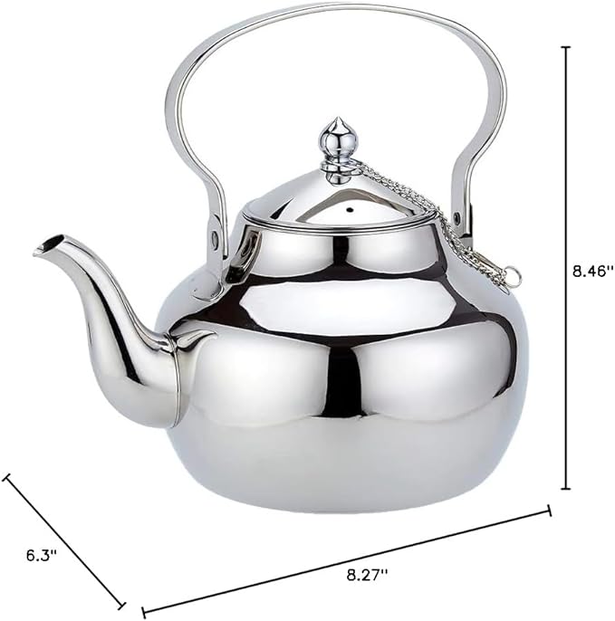 68oz Stainless Steel Teapot with Removable Filter, Portable Coffee Pot for Loose Leaf Tea Bags, Metal Gooseneck Kettle, 2 Liter Hot Water Kettle Boiling Pot, Silver