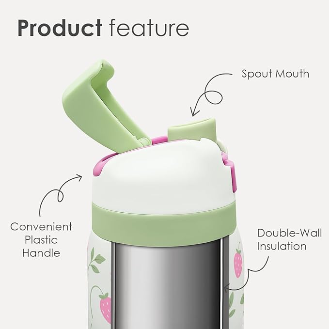 Strawberry Stainless Steel Water Bottle, Vacuum Insulated, Push-Button Lid, 32 oz, Gifts for Women Girls Friends Teens Birthday Christmas