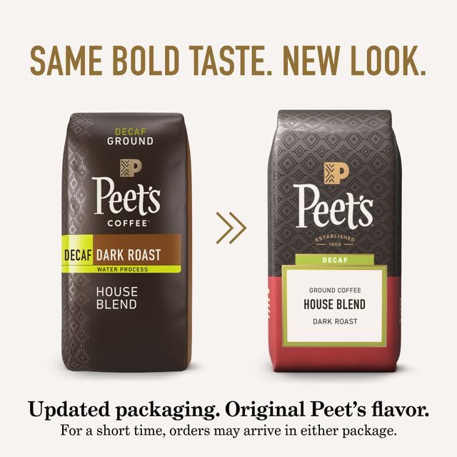 Peet's Coffee, Dark Roast Ground Coffee - Decaf House Blend 10.5 Ounce Bag